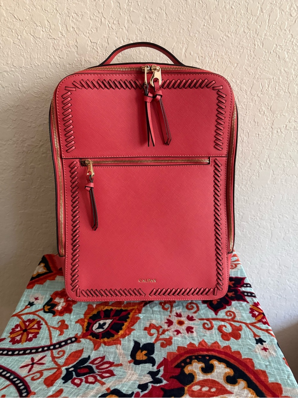 CALPAK Kaya 15" Laptop Backpack Cranberry Red Faux Leather Travel Work Bag